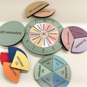 Wood Learning Clock, Fraction Of Time, Telling The Time, Montessori Toy, Sensory Kindergarten Toy, Gift for Kids, Educational Toy